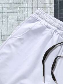 Manfinity Homme Quần Short Nam Dây kéo Lá thư Giải trí - trắng - Xem 5