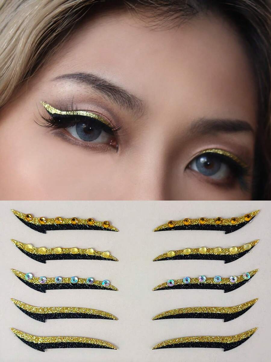 1 hoja con diseño de diamante de imitación Delineador de ojos Pegatina tatuaje - Multicolor - Ver 1
