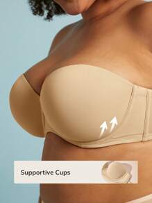 LUVLETTE Plus Dream Curve Support + Strapless Push-Up Bra T-Shirt Lingerie As Outerwear Basic Half Bra - Apricot - View 3