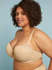 LUVLETTE Plus Dream Curve Support + Strapless Push-Up Bra T-Shirt Lingerie As Outerwear Basic Half Bra - Apricot - View 8