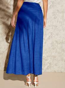 SHEIN VCAY Solid Split Thigh Skirt - Royal Blue - View 2