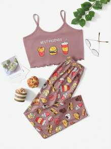 Tween Girls' Fast Food Patterned Homewear Set - Dusty Pink - View 1