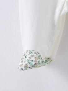 SHEIN 女婴花卉印花荷叶边饰对比色领连脚睡衣连体衣和配饰头带