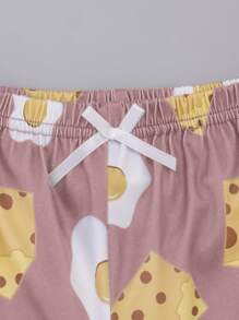 Conjunto de ropa de casa con estampado de queso y huevo para niñas preadolescentes - Rosa vieja - Ver 4