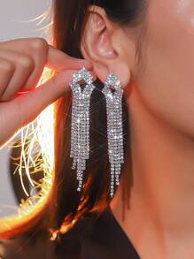 華麗夜店性感水晶垂墜耳釘女式1對 - 銀色 - 查看 1