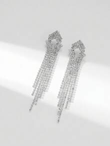 華麗夜店性感水晶垂墜耳釘女式1對 - 銀色 - 查看 6