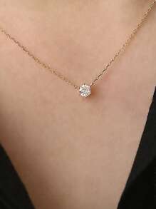 BALMORA 1條s925純銀項鍊,鑲嵌鋯石,可調節鎖骨鏈條,時尚的六爪設計,適合女孩送禮 - 金色 - 查看 3