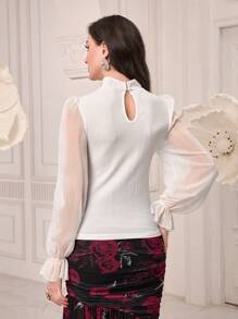 Modelyn Cut Out Front Flounce Sleeve Top - White - View 2