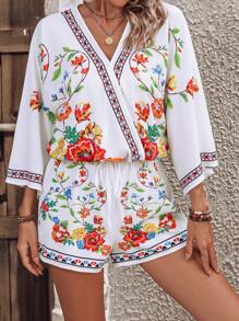 SHEIN VCAY Bộ đồ hai mảnh nữ Hoa Boho - trắng - Xem 4