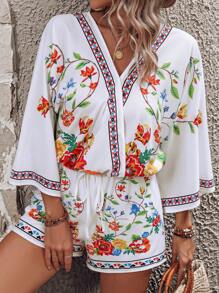 SHEIN VCAY Bộ đồ hai mảnh nữ Hoa Boho - trắng - Xem 5