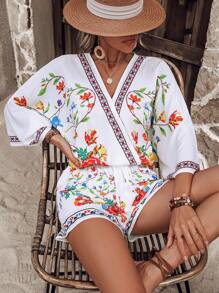 SHEIN VCAY Bộ đồ hai mảnh nữ Hoa Boho - trắng - Xem 6
