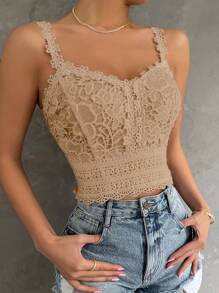 SHEIN VCAY Guipure Lace Cami Top - Apricot - View 3
