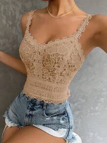 SHEIN VCAY Guipure Lace Cami Top - Apricot - View 4