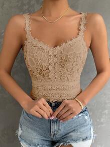 SHEIN VCAY Guipure Lace Cami Top - Apricot - View 5