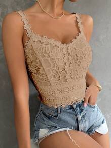 SHEIN VCAY Guipure Lace Cami Top - Apricot - View 6