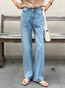 DAZY 斜袋直筒牛仔褲 - 淺色水洗藍 - 查看 1