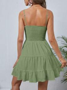 SHEIN WYWH Solid Ruffle Hem Cami Dress - Green - View 2