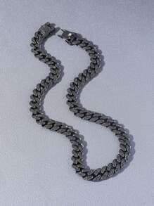 1入組充分水鑽裝飾曲綫鏈條男士經典嘻哈風格項鍊 - 槍黑色 - 查看 1
