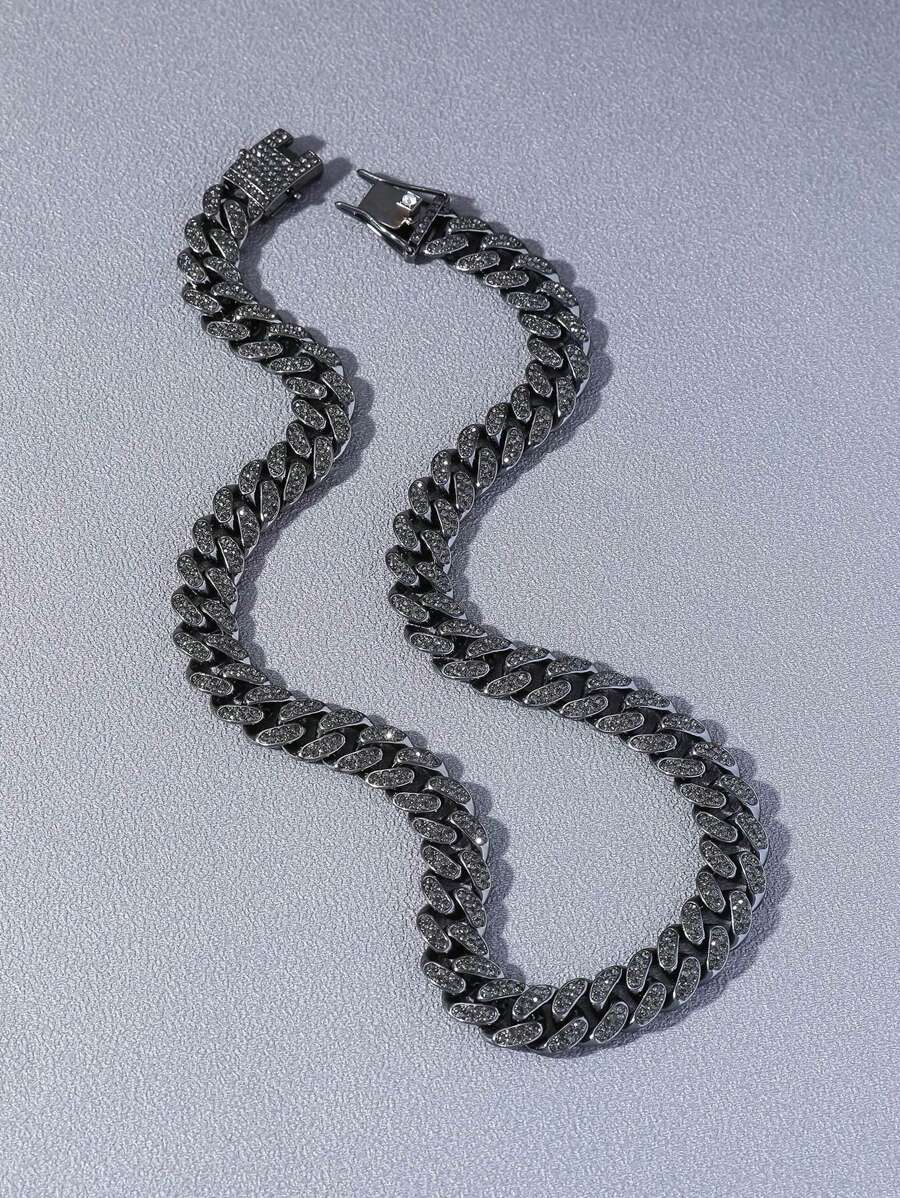 1入組充分水鑽裝飾曲綫鏈條男士經典嘻哈風格項鍊 - 槍黑色 - 查看 1