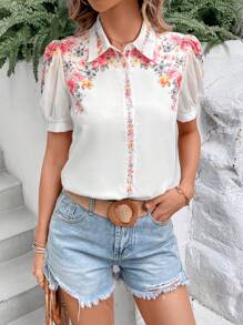 SHEIN VCAY Camicia con stampa floreale con manica a sbuffo