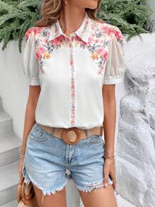 SHEIN VCAY Camicia con stampa floreale con manica a sbuffo