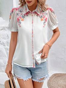 SHEIN VCAY Camicia con stampa floreale con manica a sbuffo