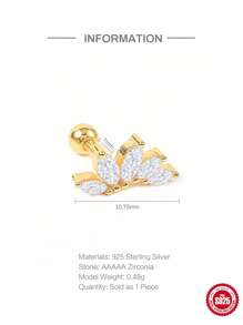 1支體積時尚的鋯石裝飾925純銀耳針,適用於女性日常穿戴和18k鍍金婚禮珠寶禮物 - 金色 - 查看 5