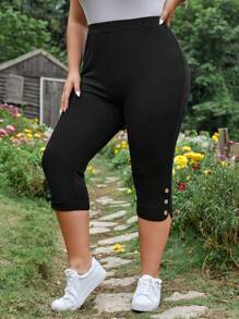 EMERY ROSE Plus Button Detail Capri Pants