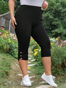 EMERY ROSE Plus Button Detail Capri Pants