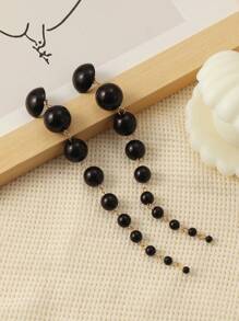 NAIZHU 1 Cặp bông tai tua rua dài đính ngọc trai giả thanh lịch dành cho nữ, Phụ kiện dự tiệc - màu đen - Xem 2