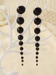 NAIZHU 1 Cặp bông tai tua rua dài đính ngọc trai giả thanh lịch dành cho nữ, Phụ kiện dự tiệc - màu đen - Xem 3