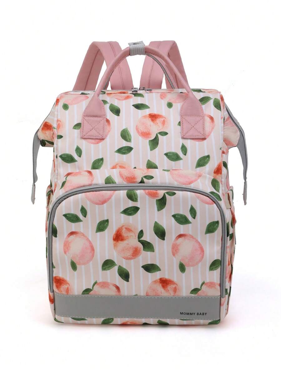 Bebé Mochila bolsa de pañal melocotón & con patrón de hoja poliéster alta capacidad - Multicolor - Ver 1