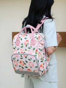 Bebé Mochila bolsa de pañal melocotón & con patrón de hoja poliéster alta capacidad - Multicolor - Ver 2