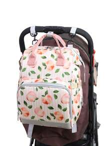 Bebé Mochila bolsa de pañal melocotón & con patrón de hoja poliéster alta capacidad - Multicolor - Ver 3