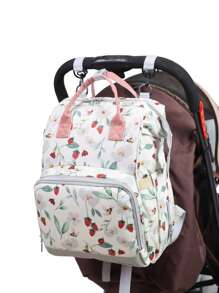 Bebé Mochila bolsa de pañal fresa & con patrón de hoja poliéster alta capacidad - Multicolor - Ver 8