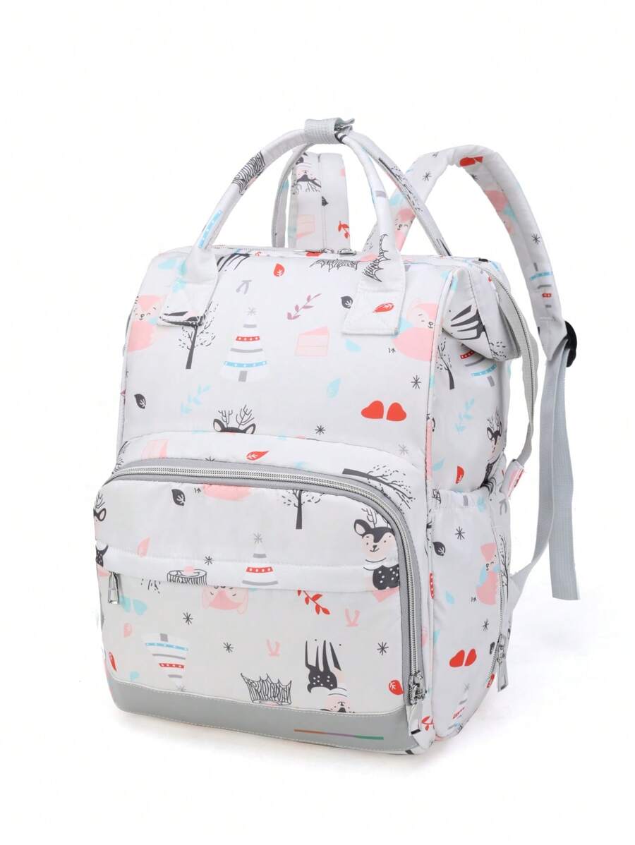Baby Heart & Leaf Pattern Polyester High-capacity Backpack Diaper Bag - Multicolor - View 1