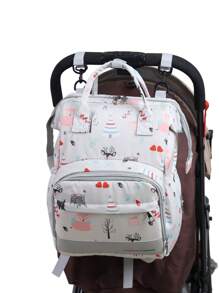 Baby Heart & Leaf Pattern Polyester High-capacity Backpack Diaper Bag - Multicolor - View 7