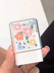 5 cái Bộ bảo vệ cáp dữ liệu họa tiết hoa & Bộ nắp đầu sạc - Hồng - Xem 4