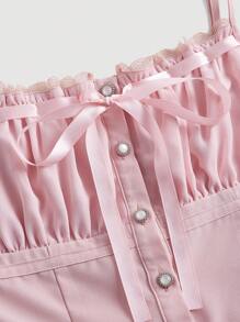 SHEIN MOD Frill Trim Knot Front Cami Top - Baby Pink - View 3