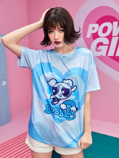 The Powerpuff Girls | ROMWE T-shirt à motif cœur et dessin animé