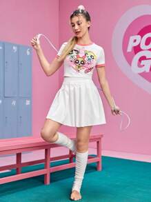 The Powerpuff Girls | ROMWE Áo thun nữ Tương phản ràng buộc Hoạt hình Giải trí - trắng - Xem 5