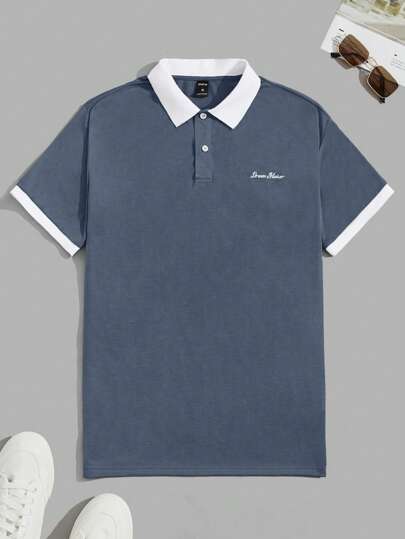 Manfinity BRENVOR Hombres Camisa polo con estampado de letra ribete en contraste