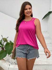 SHEIN LUNE 大碼鏤空背心上衣 - 玫紅色 - 查看 3