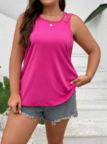 SHEIN LUNE 大碼鏤空背心上衣 - 玫紅色 - 查看 4