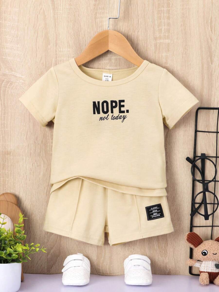 Baby Boy Letter Graphic Tee & Shorts - Apricot - View 1