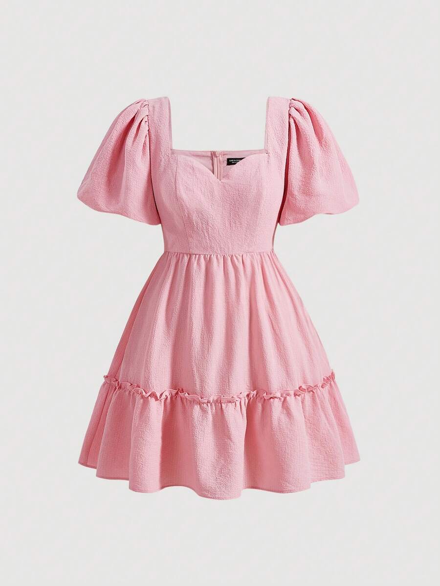 SHEIN MOD Vestido escote corazón bajo con fruncido - Rosa Pálido - Ver 1