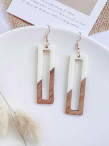 1對時尚木頭方形耳墜適合女士日常裝飾 - 彩色 - 查看 1