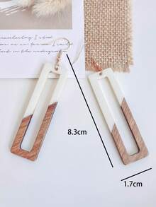 1對時尚木頭方形耳墜適合女士日常裝飾 - 彩色 - 查看 3