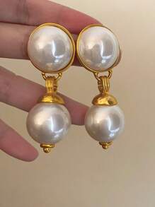 1pair Fashion Zinc Alloy Faux Pearl Drop Earrings For Women For Daily Decoration - Gold - View 1