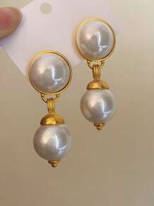 1pair Fashion Zinc Alloy Faux Pearl Drop Earrings For Women For Daily Decoration - Gold - View 3